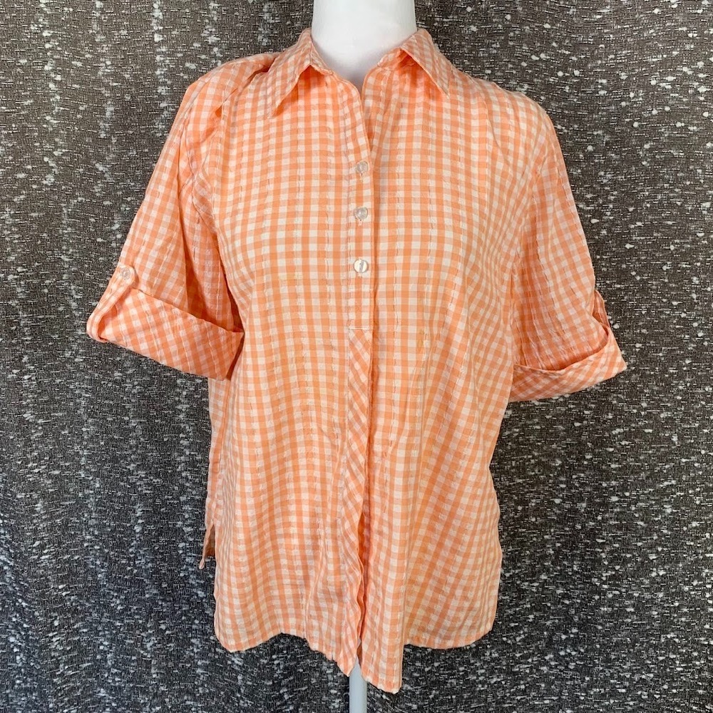 Vintage Alia‎ Plaid Peach Button Up Collared Shirt Women's 10